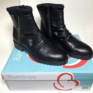 Baretraps Boots Women's 6M Black Dailey Ankle Booties Zip Knit Cuff Casual